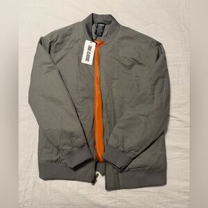 The Classic Men's Gray Bomber Jacket with Orange Lining